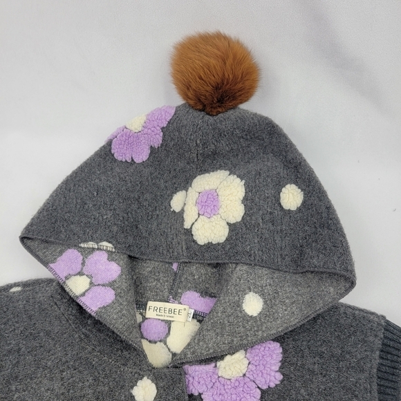 NWOT FreeBee felt / fleece floral pompom ribbed trim vest - Picture 3 of 6